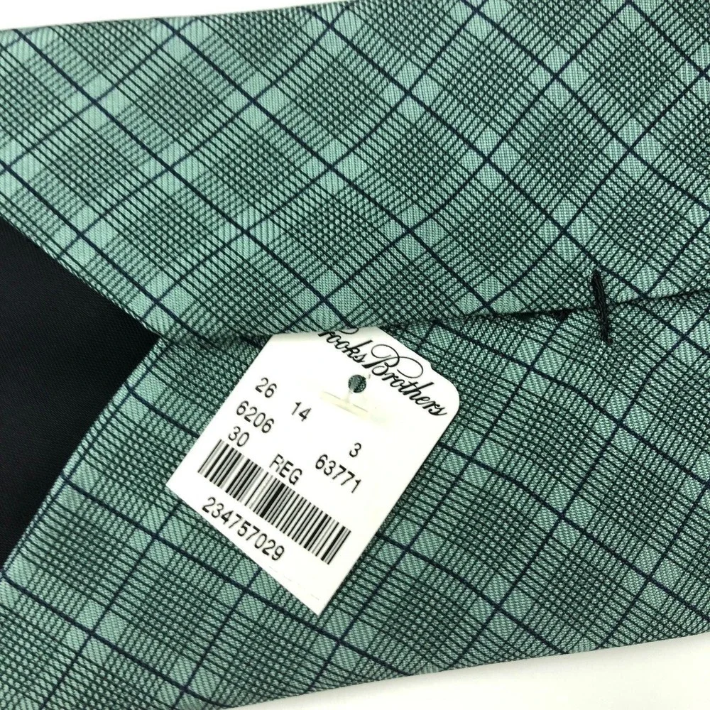 Brooks Brothers Men's 100% Silk Green Black Striped Plaid Necktie Tie NWT NEW